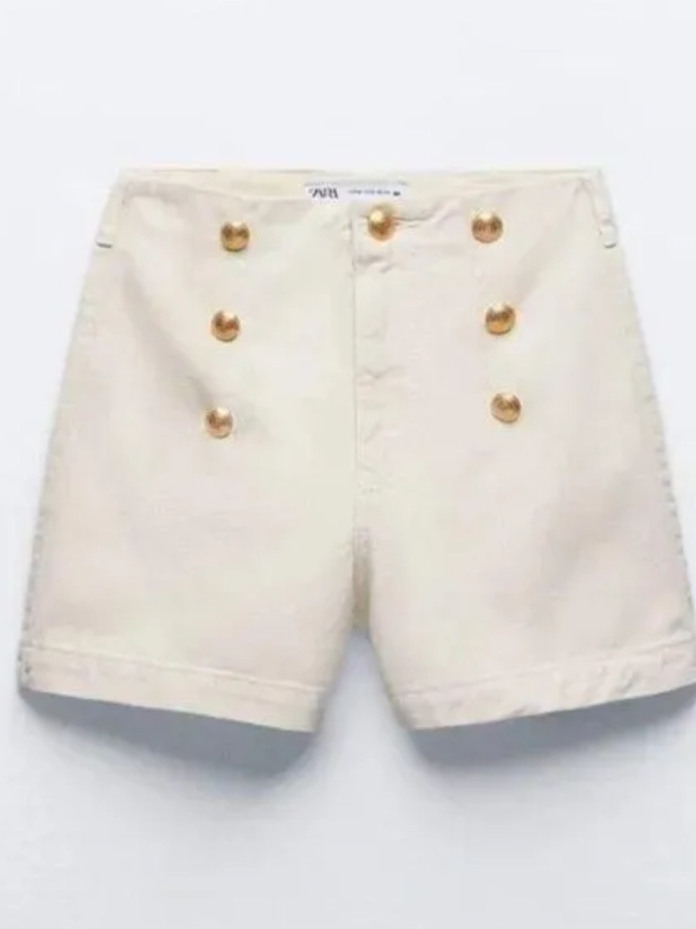 Zara Cream Sailor Button High-rise Denim Shorts with Gold Buttons. Nautical. Xs